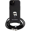 Karl Lagerfeld Crossbody Saffiano Monogram Metal Pin Karl & Choupette Case for iPhone 15 - Black - (KF001759-0)