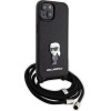 Karl Lagerfeld Crossbody Saffiano Monogram Metal Pin Karl & Choupette Case for iPhone 15 - Black - (KF001759-0)