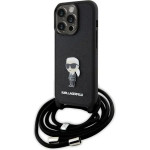 Karl Lagerfeld Crossbody Saffiano Monogram Metal Pin Karl & Choupette Case for iPhone 15 Pro - Black - (KF001760-0)