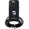 Karl Lagerfeld Crossbody Saffiano Monogram Metal Pin Karl & Choupette Case for iPhone 15 Pro - Black - (KF001760-0)