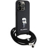 Karl Lagerfeld Crossbody Saffiano Monogram Metal Pin Karl & Choupette Case for iPhone 15 Pro - Black - (KF001760-0)