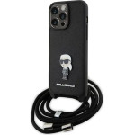 Karl Lagerfeld Crossbody Saffiano Monogram Metal Pin Karl & Choupette Case for iPhone 15 Pro Max - Black - (KF001761-0)