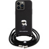 Karl Lagerfeld Crossbody Saffiano Monogram Metal Pin Karl & Choupette Case for iPhone 15 Pro Max - Black - (KF001761-0)