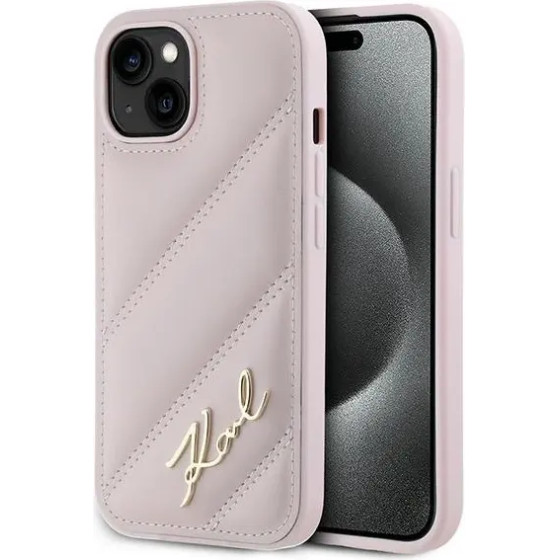Karl Lagerfeld Diagonal Quilted Script case for iPhone 14 / 15 / 13 - pink - (KF002184-0)