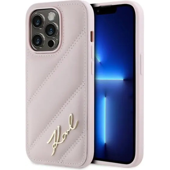 Karl Lagerfeld Diagonal Quilted Script case for iPhone 14 Pro Max - pink - (KF002186-0)