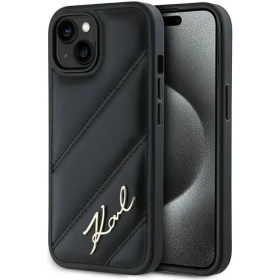 Karl Lagerfeld Diagonal Quilted Script case for iPhone 15 Plus / 14 Plus - black - (KF002177-0)