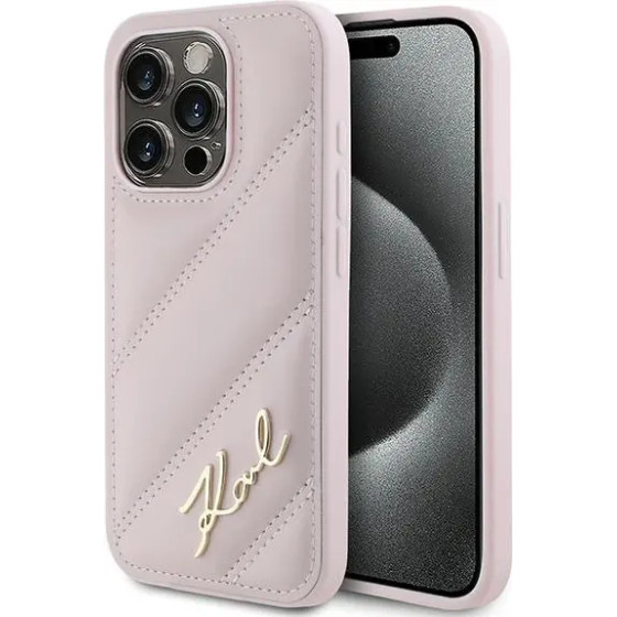 Karl Lagerfeld Diagonal Quilted Script case for iPhone 15 Pro - pink - (KF002189-0)