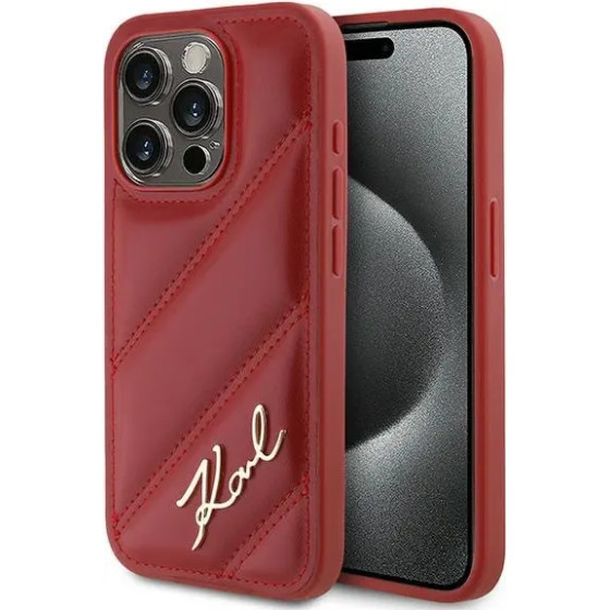 Karl Lagerfeld Diagonal Quilted Script case for iPhone 15 Pro Max - red - (KF002182-0)