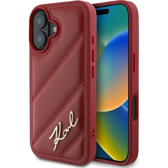 Karl Lagerfeld Diagonal Quilted Script iPhone 16 Case - Red - (KF002271-0)