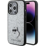 Karl Lagerfeld Fixed Glitter Choupette Logo Metal Pin Case for iPhone 15 Pro Max - Silver - (KF001788-0)