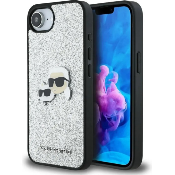 Karl Lagerfeld Fixed Glitter Ikonik Metal Pin case for iPhone 16e - silver - (KF002580-0)