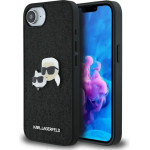 Karl Lagerfeld Fixed Glitter Karl&Choupette Heads Metal Pin iPhone 16e Case - Black - (KF002579-0)
