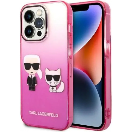 Karl Lagerfeld Gradient Ikonik Karl & Choupette iPhone 14 Pro 6.1 Case - Pink - (KF001239-0)