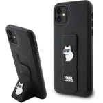 Karl Lagerfeld Gripstand Saffiano Choupette Pins Case for iPhone 11 / Xr - Black - (KF001908-0)