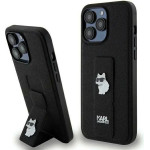 Karl Lagerfeld Gripstand Saffiano Choupette Pins Case for iPhone 13 Pro / 13 - Black - (KF001909-0)