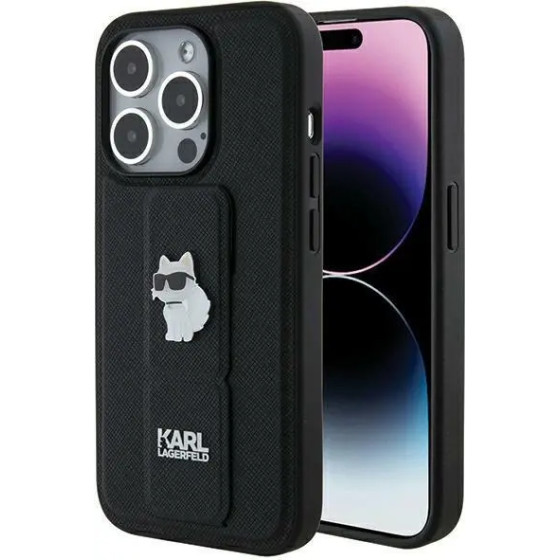 Karl Lagerfeld Gripstand Saffiano Choupette Pins case for iPhone 14 Pro Max - black - (KF001912-0)