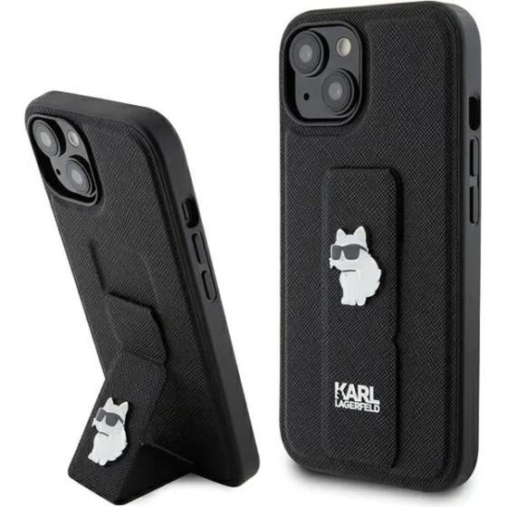 Karl Lagerfeld Gripstand Saffiano Choupette Pins case for iPhone 15 - black - (KF001891-0)