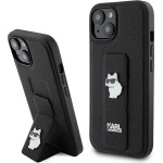 Karl Lagerfeld Gripstand Saffiano Choupette Pins Case for iPhone 15 Plus / 14 Plus - Black - (KF001892-0)