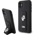 Karl Lagerfeld Gripstand Saffiano Karl&Choupette Pins case for iPhone 11 / Xr - black - (KF001903-0)