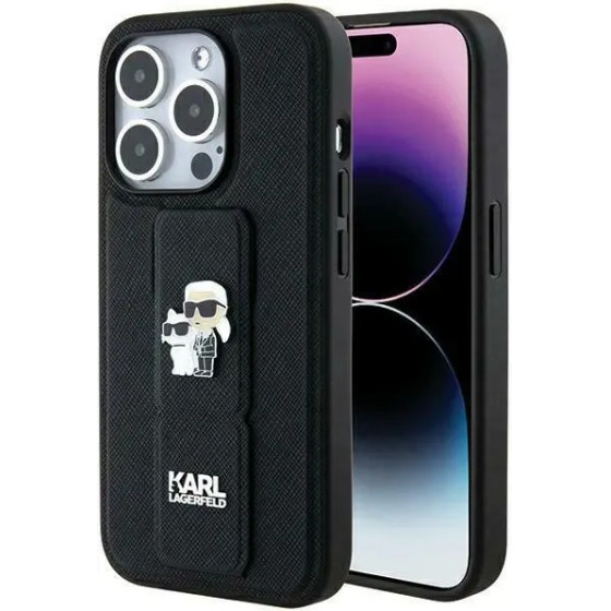 Karl Lagerfeld Gripstand Saffiano Karl&Choupette Pins case for iPhone 13 Pro / 13 - black - (KF001904-0)