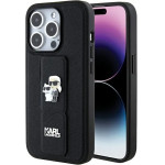 Karl Lagerfeld Gripstand Saffiano Karl&Choupette Pins case for iPhone 15 Pro - black - (KF001889-0)