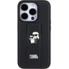 Karl Lagerfeld Gripstand Saffiano Karl&Choupette Pins case for iPhone 15 Pro - black - (KF001889-0)