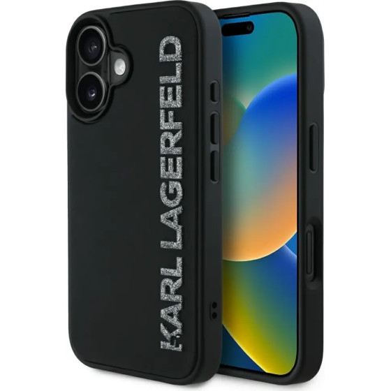 Karl Lagerfeld HC 3D Rubber Elongated Glitter iPhone 16 Case - Black - (KF002515-0)