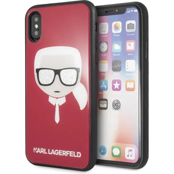 Karl Lagerfeld Iconic Glitter Karl`s Head iPhone X / Xs Case - Red - (KF000220-0)