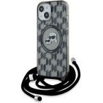 Karl Lagerfeld IML Crossbody Monogram Karl & Choupette Head MagSafe Case for iPhone 15 / 14 / 13 - Black - (KF002156-0)