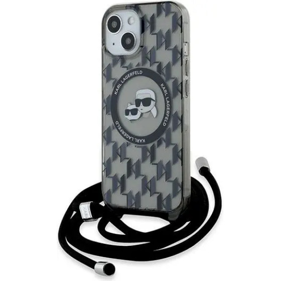 Karl Lagerfeld IML Crossbody Monogram Karl & Choupette Head MagSafe Case for iPhone 15 / 14 / 13 - Black - (KF002156-0)