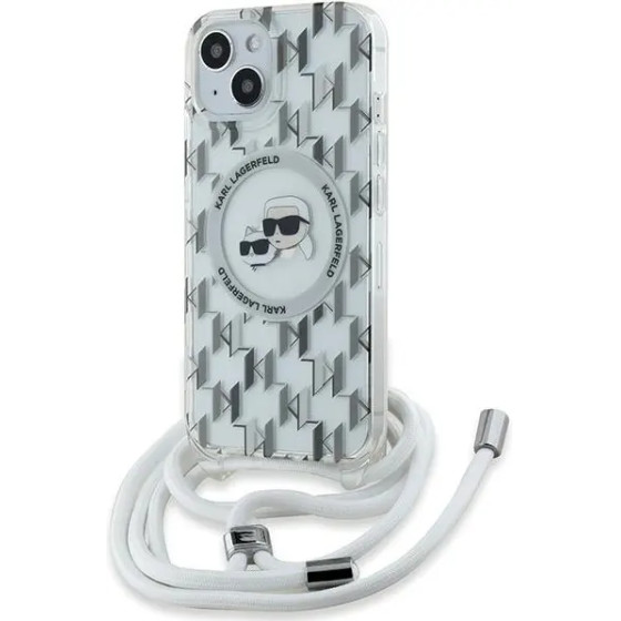 Karl Lagerfeld IML Crossbody Monogram Karl & Choupette Head MagSafe Case for iPhone 15 / 14 / 13 - Transparent - (KF002132-0)