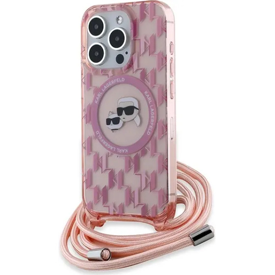 Karl Lagerfeld IML Crossbody Monogram Karl & Choupette Head MagSafe case for iPhone 15 Pro - pink - (KF002160-0)