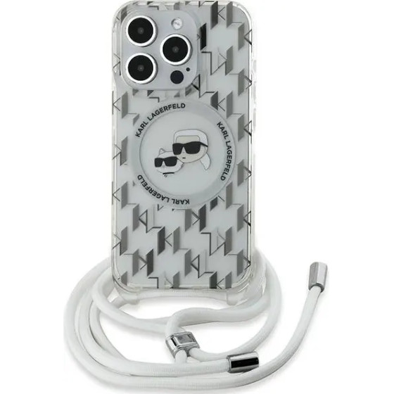 Karl Lagerfeld IML Crossbody Monogram Karl & Choupette Head MagSafe Case for iPhone 15 Pro - Transparent - (KF002133-0)