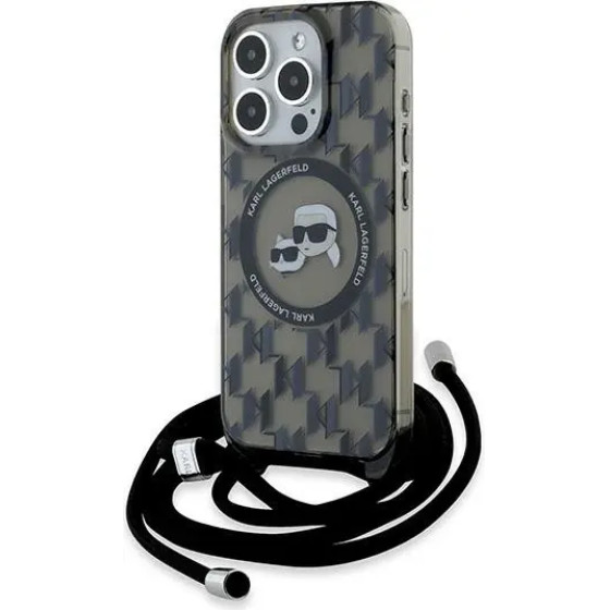 Karl Lagerfeld IML Crossbody Monogram Karl & Choupette Head MagSafe Case for iPhone 15 Pro Max - Black - (KF002158-0)