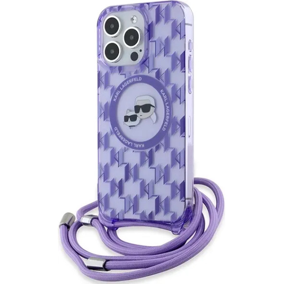 Karl Lagerfeld IML Crossbody Monogram Karl & Choupette Head MagSafe Case for iPhone 15 Pro Max - Purple - (KF002165-0)
