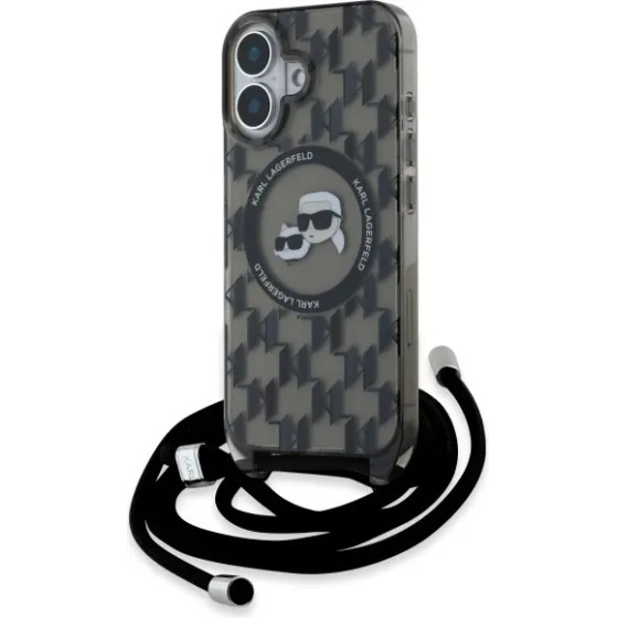 Karl Lagerfeld IML Crossbody Monogram Karl & Choupette Head MagSafe iPhone 16 Case - Black - (KF002393-0)