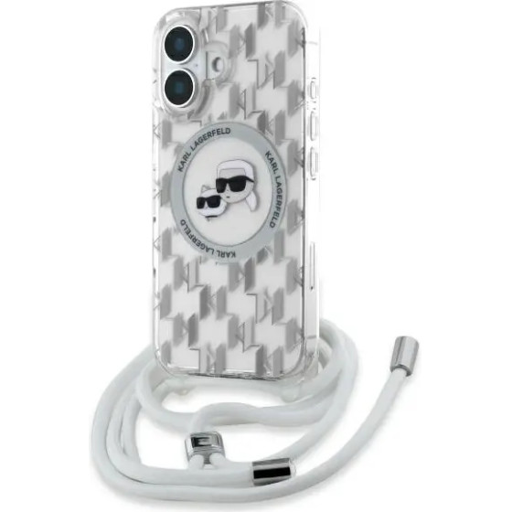 Karl Lagerfeld IML Crossbody Monogram Karl & Choupette Head MagSafe iPhone 16 Case - Clear - (KF002396-0)