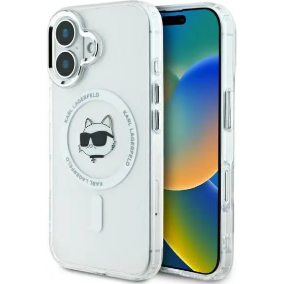 Karl Lagerfeld IML Metal Choupette Head MagSafe iPhone 16 Case - White - (KF002282-0)
