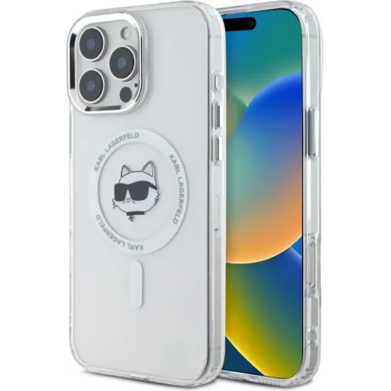 Karl Lagerfeld IML Metal Choupette Head MagSafe iPhone 16 Pro Case - White - (KF002284-0)