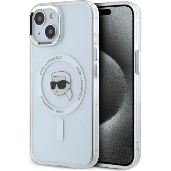 Karl Lagerfeld IML Metal Karl Head MagSafe Case for iPhone 15 Plus White - (KF002555-0)