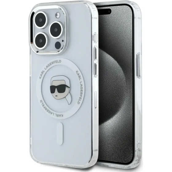 Karl Lagerfeld IML Metal Karl Head MagSafe Case for iPhone 15 Pro Max White - (KF002557-0)