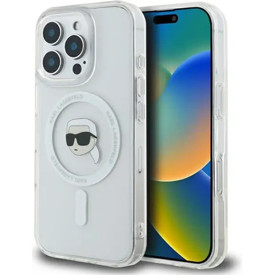 Karl Lagerfeld IML Metal Karl Head MagSafe Case for iPhone 16 Pro - White - (KF002280-0)