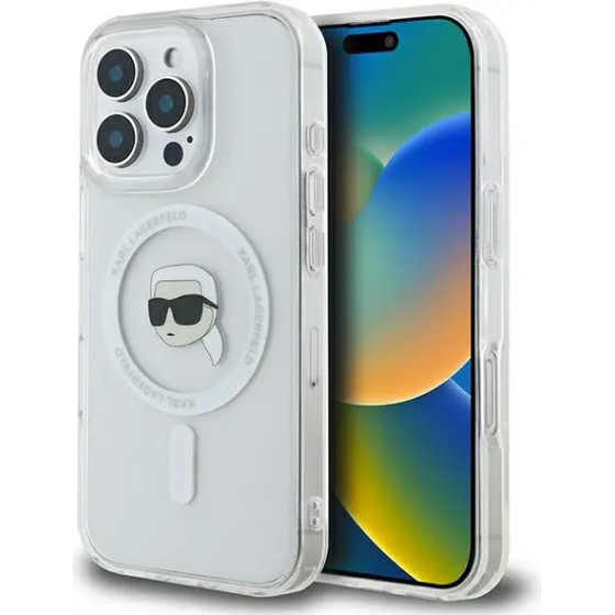 Karl Lagerfeld IML Metal Karl Head MagSafe Case for iPhone 16 Pro Max - White - (KF002281-0)