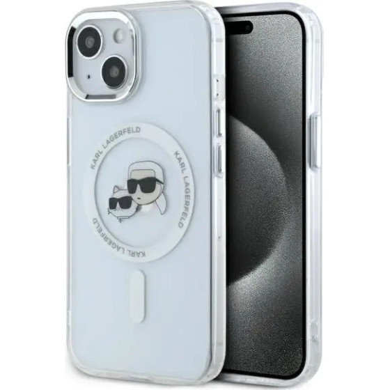 Karl Lagerfeld IML Metal Karl&Choupette Head MagSafe iPhone 14 Case - White - (KF002402-0)