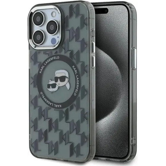 Karl Lagerfeld IML Monogram Karl & Choupette Head MagSafe Case for iPhone 15 Pro Max - Black - (KF002258-0)