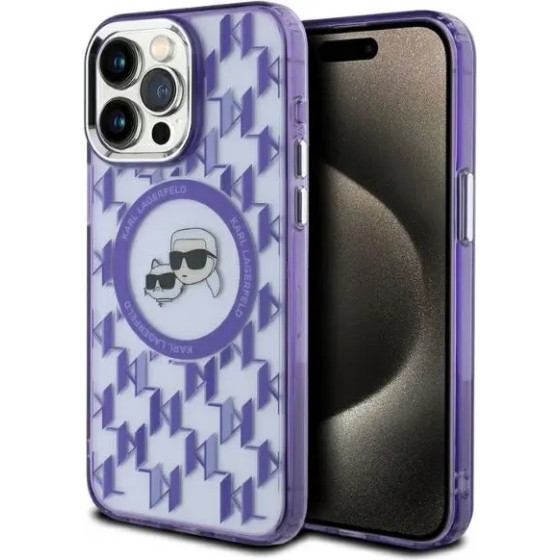 Karl Lagerfeld IML Monogram Karl & Choupette Head MagSafe Case for iPhone 15 Pro Max - Purple - (KF002265-0)
