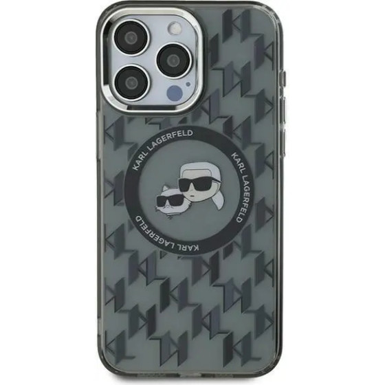 Karl Lagerfeld IML Monogram Karl & Choupette Head MagSafe iPhone 15 Case - Black - (KF002255-0)