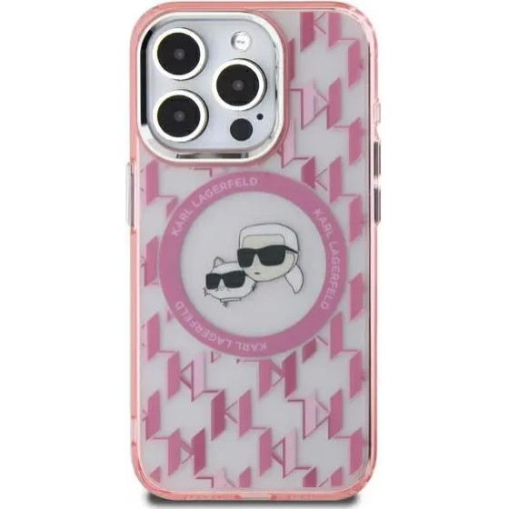 Karl Lagerfeld IML Monogram Karl & Choupette Head MagSafe iPhone 15 Case - Pink - (KF002259-0)