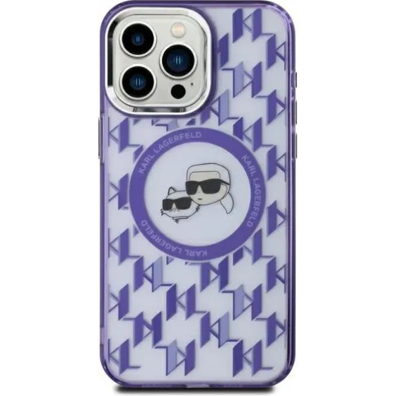 Karl Lagerfeld IML Monogram Karl & Choupette Head MagSafe iPhone 15 Case - Purple - (KF002263-0)