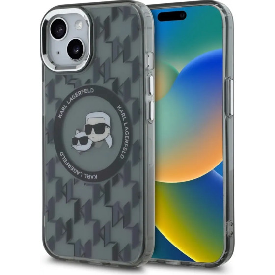 Karl Lagerfeld IML Monogram Karl & Choupette Head MagSafe iPhone 15 Plus Case - Black - (KF002256-0)